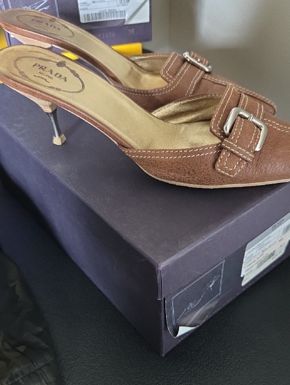 Prada Brown Suede Pointed Buckle Mules - Picture 3 of 3